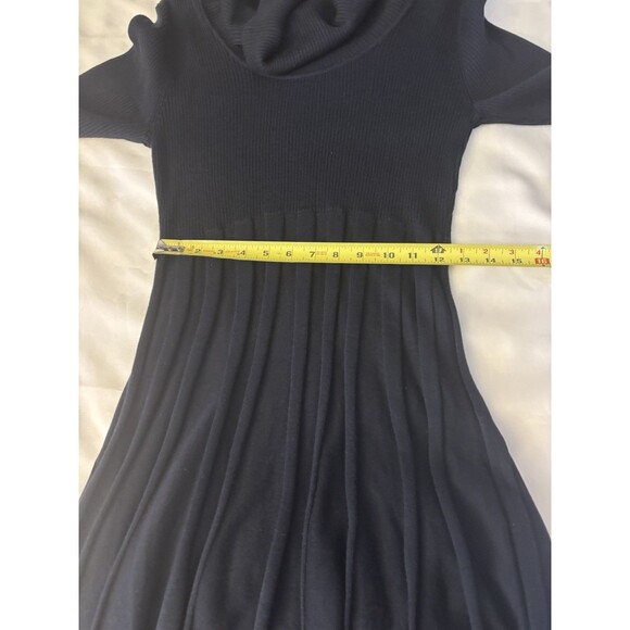 CALVIN KLEIN Fit & Flare Cowlneck Navy Sweater Dress Women Medium Ribbed Pleats - Picture 10 of 10
